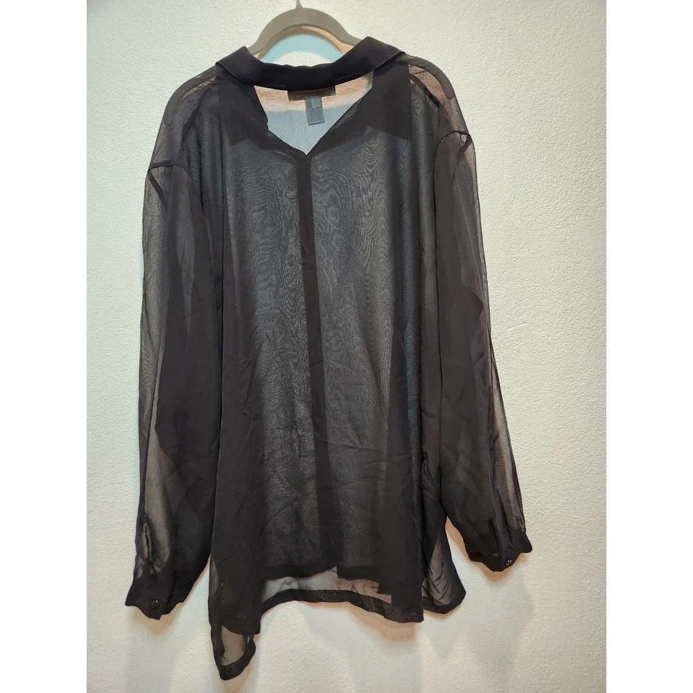 Maggie McNaughton Women 2X Black Sheer Button Down Long Sleeve Blouse Top - Picture 2 of 5